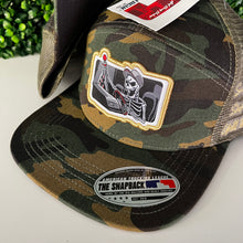 Load image into Gallery viewer, "until the day I die" skeleton trucker 7 panel hat black
