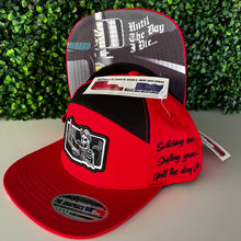 Load image into Gallery viewer, "until the day I die" skeleton trucker 7 panel hat black